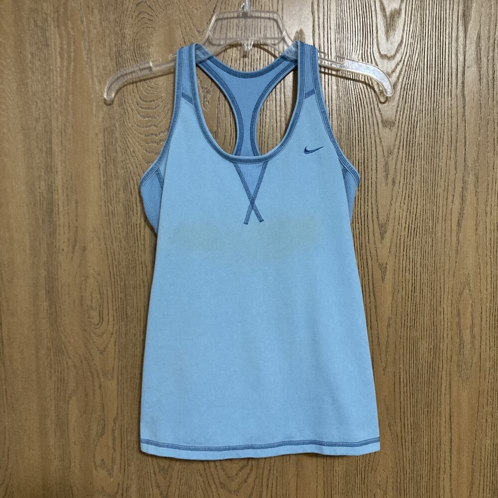 Nike FITDRY Racerback Running Athletic Blue Tank Top Built In Bra Women's Medium